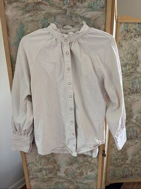 Mango Cream Ruffled Collar Button-Front Blouse